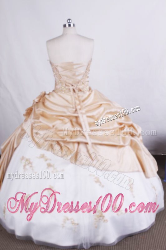 Flowery White and Champagne Dresses 16 with Beading and Appliques